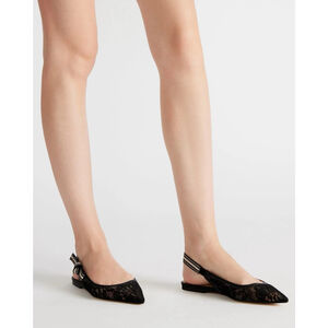 Steve Madden Sz 9 Olsen Black Peek a Boo Lace Sling Back Pointed Toe Flats NEW